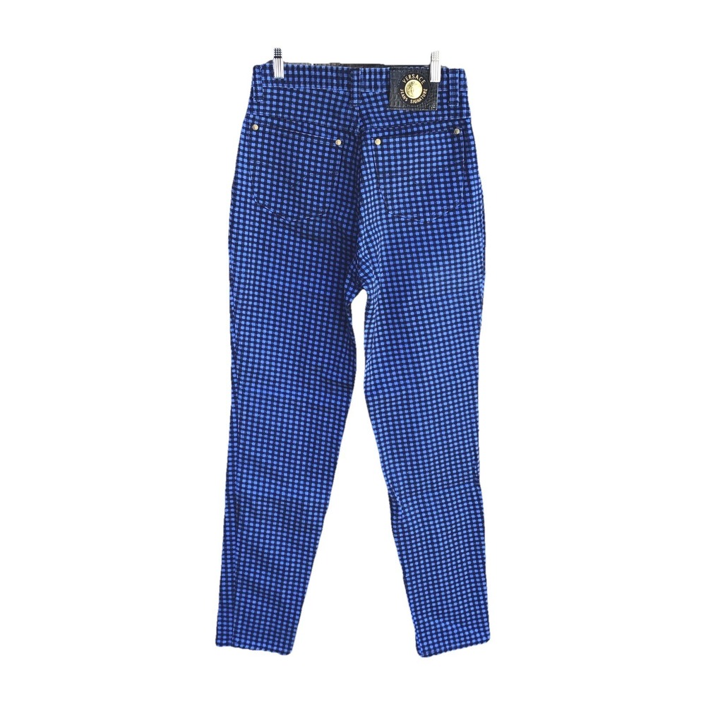 Vintage Versace Jeans Signature Blue Black Checkered Pants Womens 31 (28x30.5)